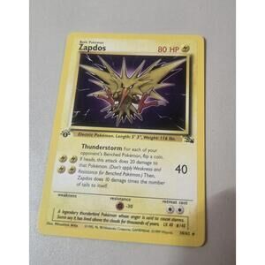 Zapdos Pokemon Card 80 HP Basic Electric 1st Edition 30/62
